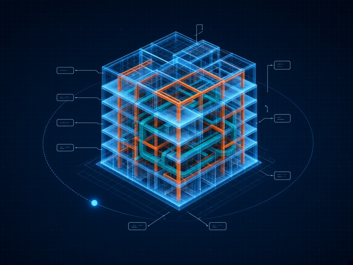 Orbit 3D - building model with structure and ductwork highlighted